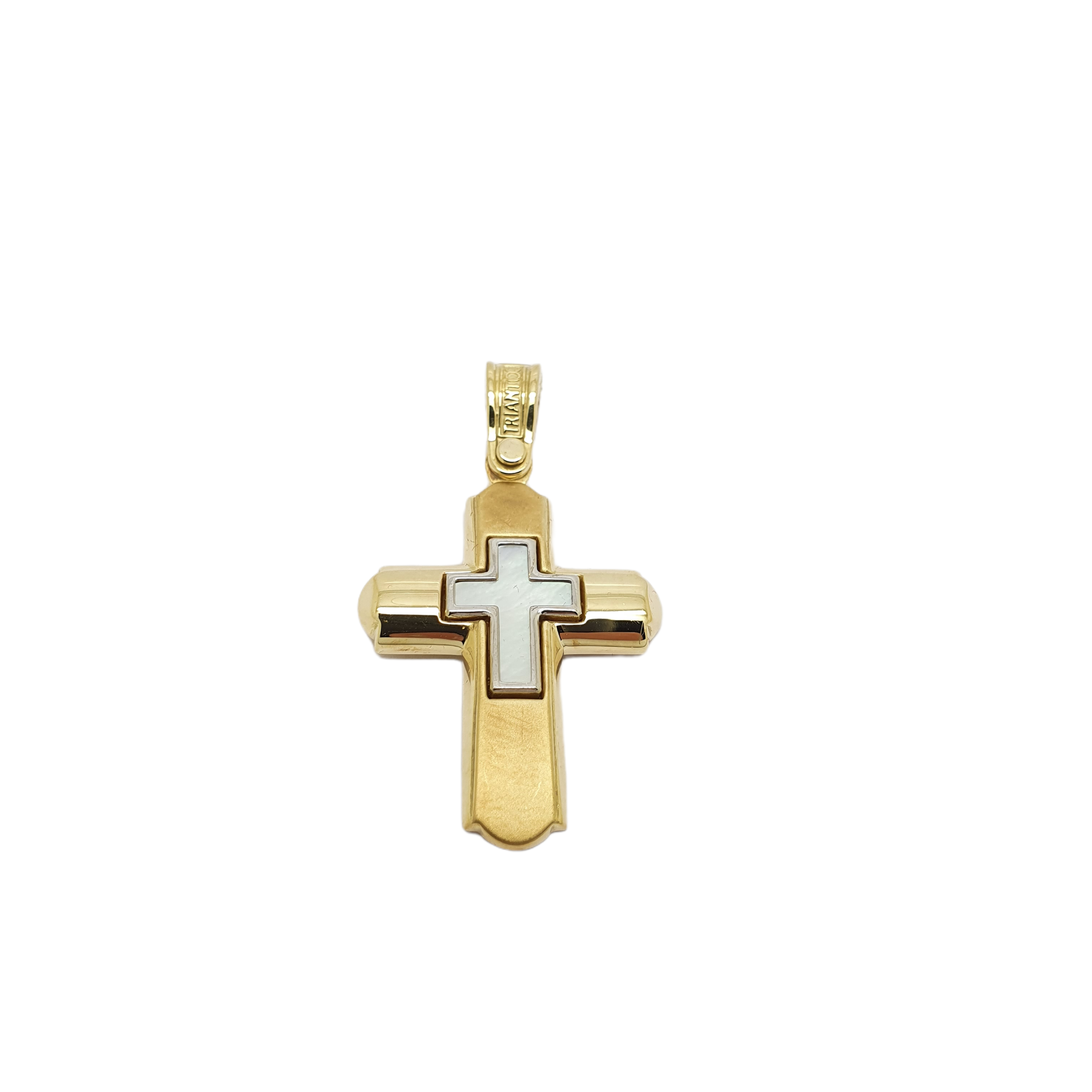 Σταυρός απο χρυσό κ14 με ενσωματωμένο λευκόχρυσο σταυρό κ14 με φίλντισι (code H1884)